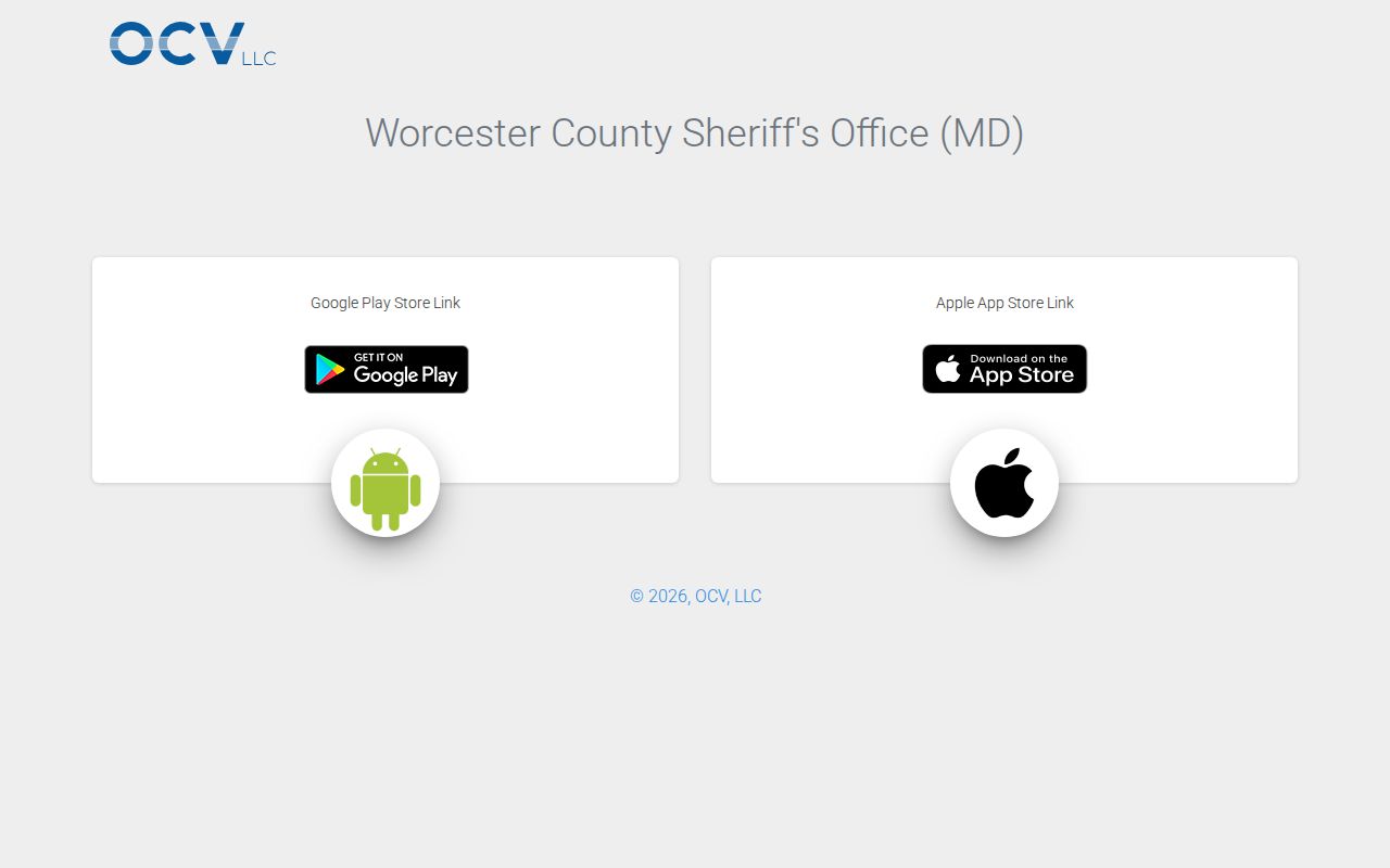Worcester County Sheriff OCV app landing page