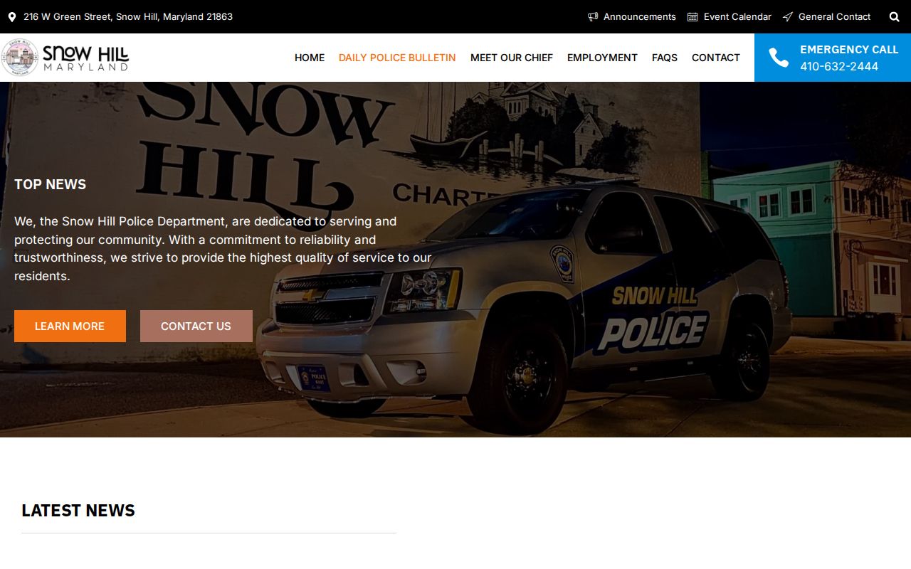Snow Hill Police Daily Police Bulletin route for recent arrest information