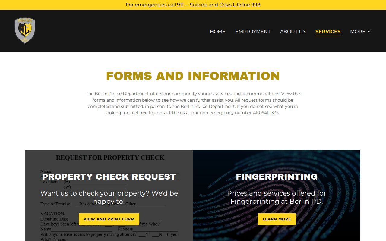 Berlin Police Department report request services for Berlin arrest records