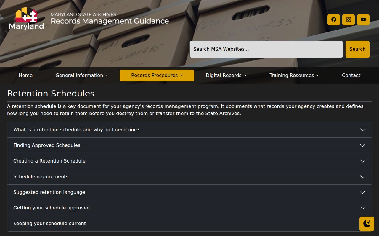 Maryland retention guidance for Worcester County arrest log records