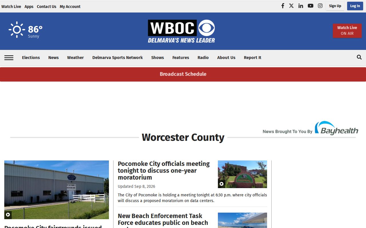 WBOC Worcester County news index with mixed local coverage